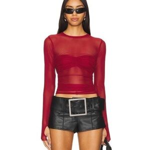 AFRM Red Sheer Long Sleeve Top
